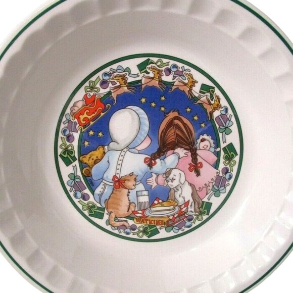 Vtg 1989 WATKINS Country Kids "Christmas Wish" Ceramic Recipe Pie Plate 10.75" D - Picture 2 of 14